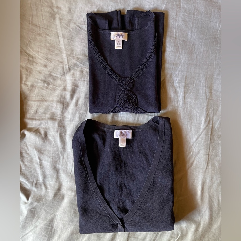 Ann Taylor navy cardigan sweater set